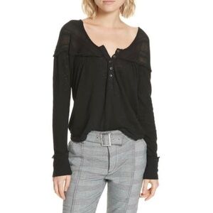Free People We the Free Black Down Under Henley Long Sleeve XS